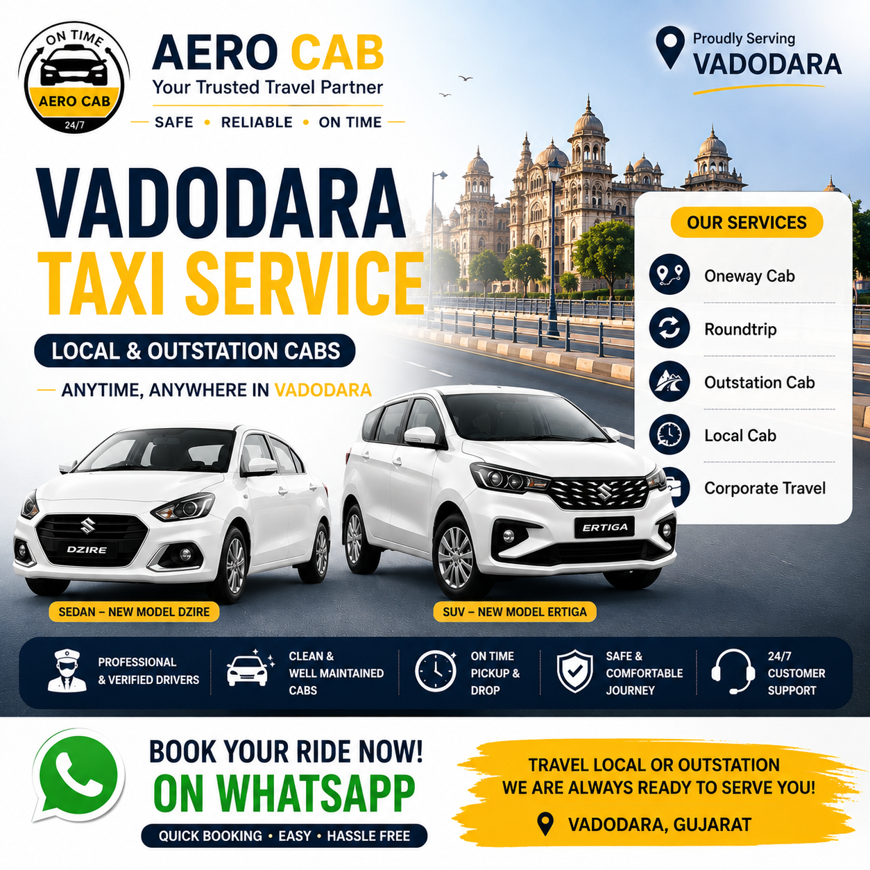 Vadodara Taxi Service – One Way Cab, Local Taxi & Outstation Cabs
